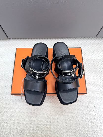 HM 2026 Platform Sandals 70 Black Suede Cowhide 664408