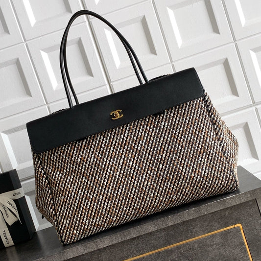 Chanel 2026 Large Shopping Bag 43cm Black Tweed Calfskin 363309