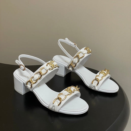 CC 26s Buckle Chain Sandals 55 White Sheepskin 649473