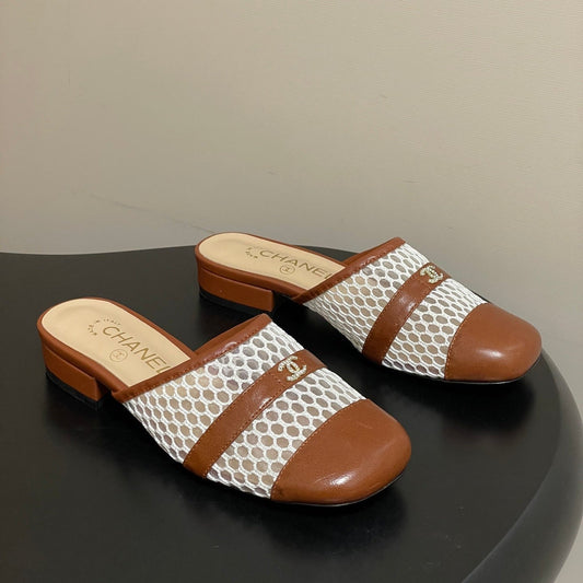 CC 26s High-Heeled Mules Camel Brown White Cowhide 649466
