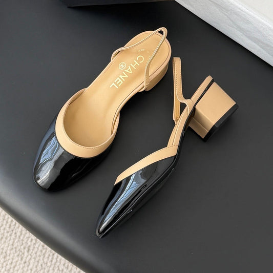 Chanel 2026 Slingback Black Beige Lambskin & Patent Calfskin 605326