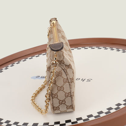 Gucci 2026 Lady Lunetta Chain Shoulder Bag Brown Canvas Leather