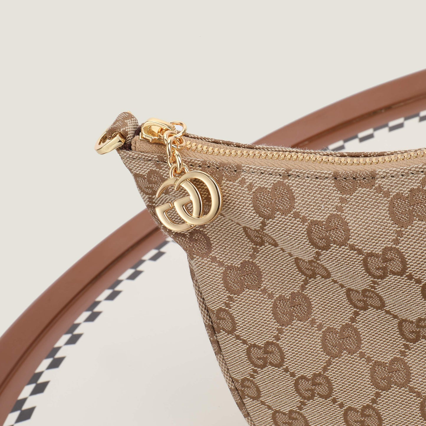 Gucci 2026 Lady Lunetta Chain Shoulder Bag Brown Canvas Leather