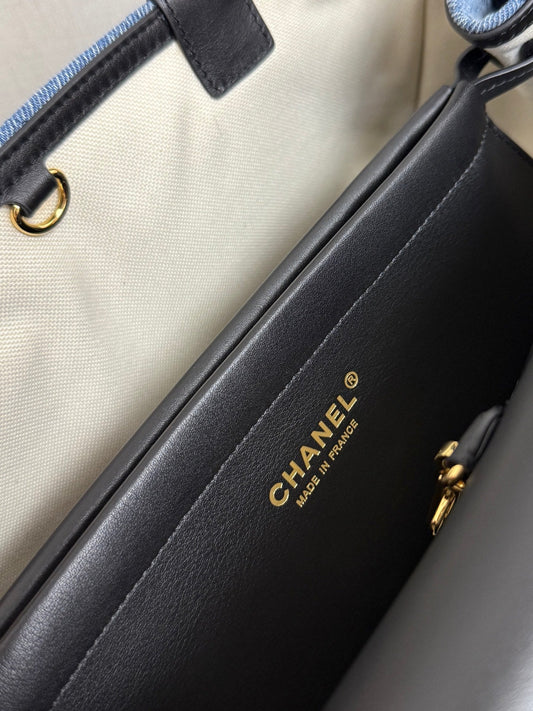 Chanel 2026 Shopping Bag 31cm Blue Black Denim Calfskin