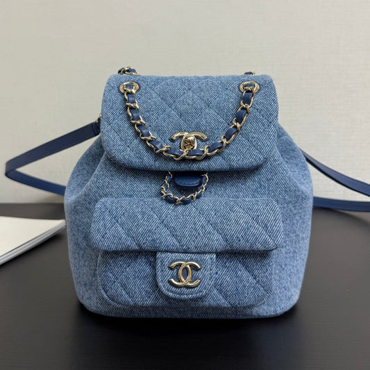 Chanel 2026 Backpack 18cm Blue Denim Leather