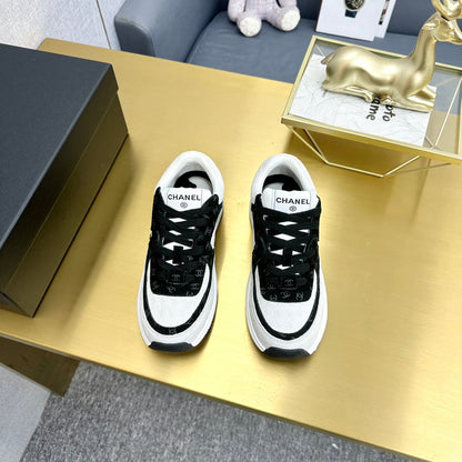 CC 2026 Casual Sneakers White Black Monogram Suede 668048
