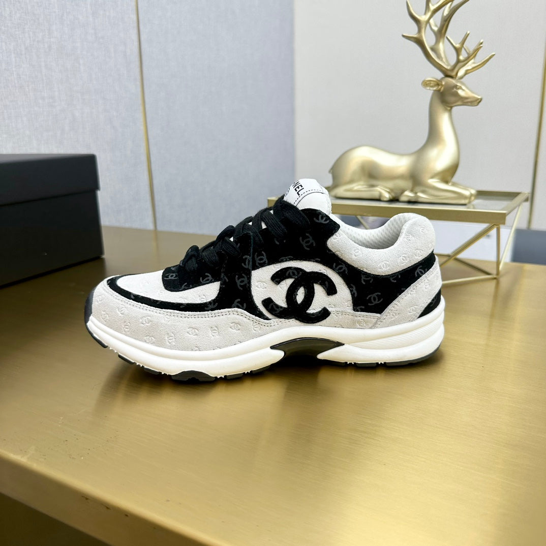 CC 2026 Casual Sneakers White Black Monogram Suede 668048