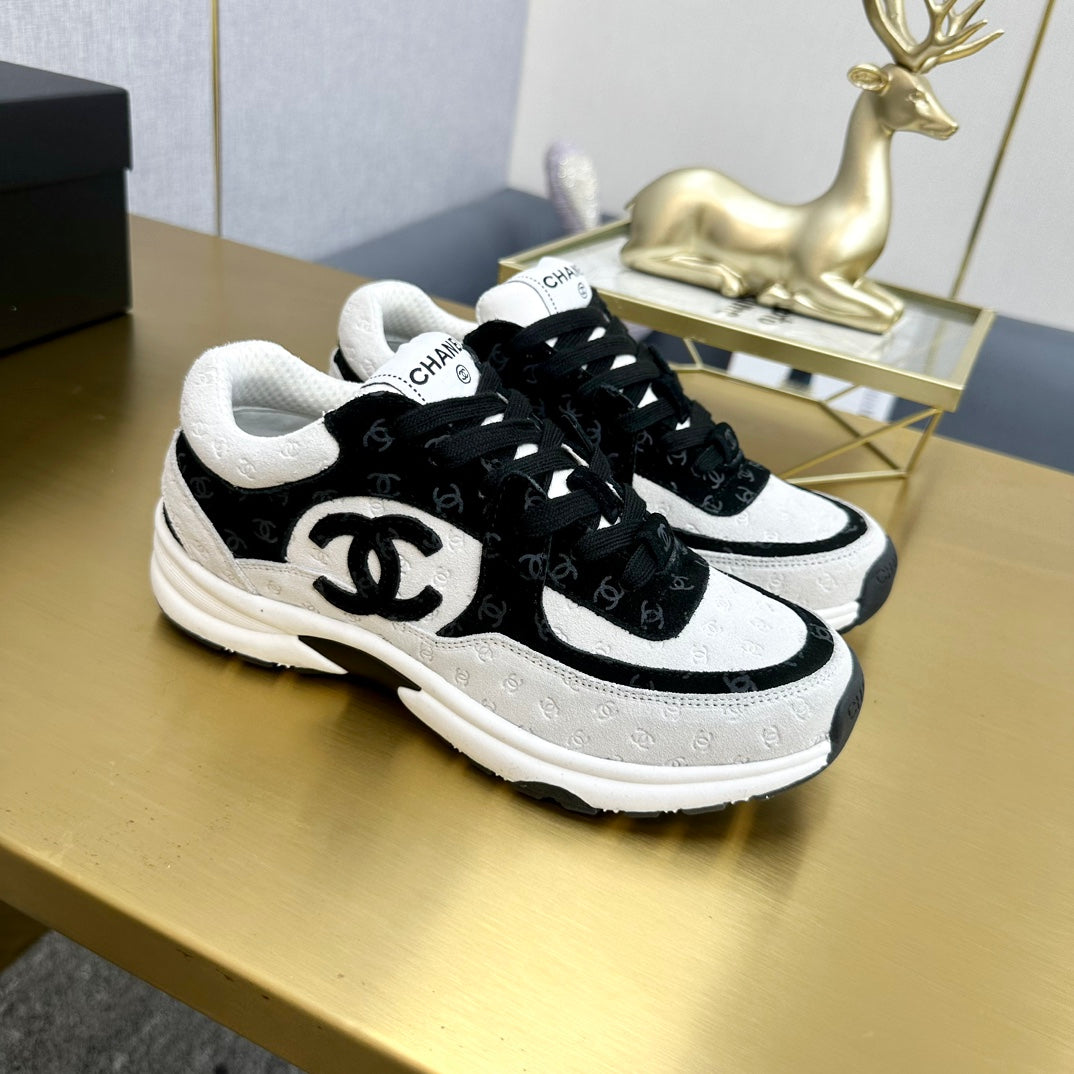 CC 2026 Casual Sneakers White Black Monogram Suede 668048