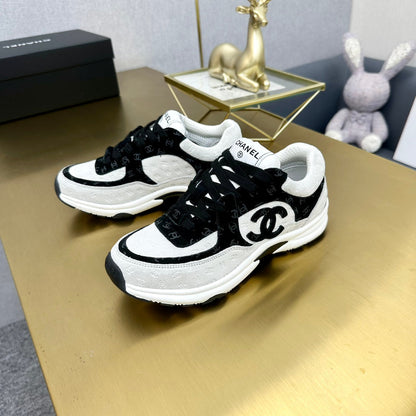 CC 2026 Casual Sneakers White Black Monogram Suede 668048