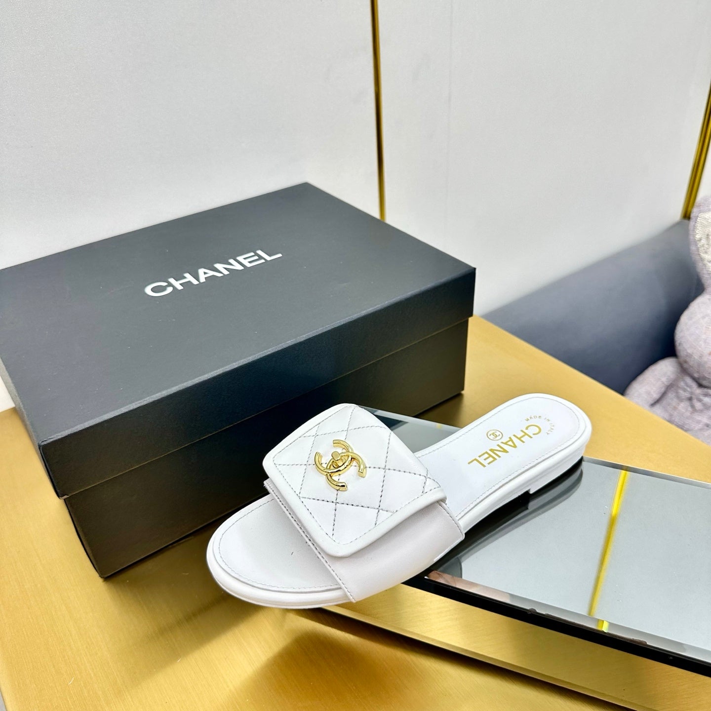 Chanel 2026 Turnlock Quilted Slippers Leather 781000