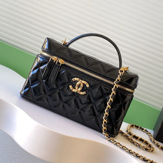 Chanel 2026 Vanity Case Bag 19.5cm Black Patent Leather