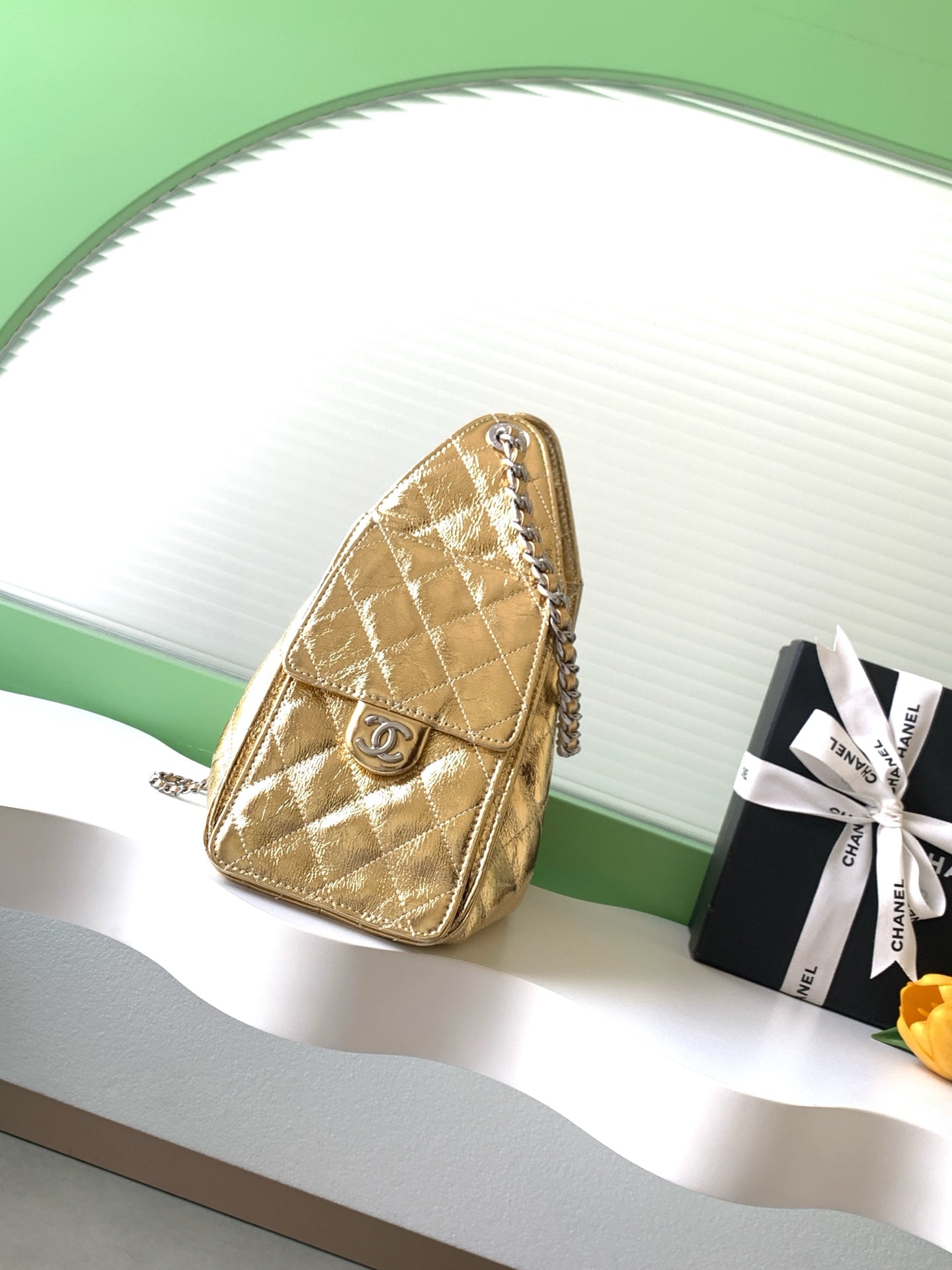 Chanel 2026 Hobo Shoulder Bag Gold And Silver Metallic Calfskin