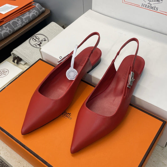 HM 26ss Slingback Flat Red Calfskin 607274