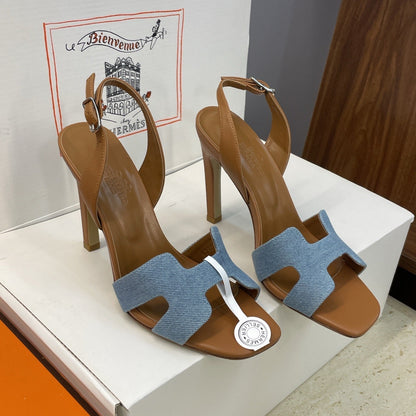 HM 26ss High Heel Sandals 105 Brown Blue Denim Cowhide 607147