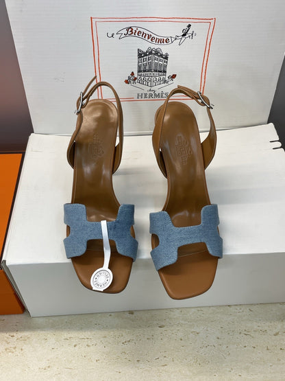 HM 26ss High Heel Sandals 105 Brown Blue Denim Cowhide 607147