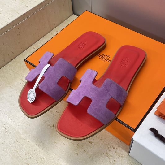 HM 26ss  Oran Sandals Red Purple Suede Cowhide 607204