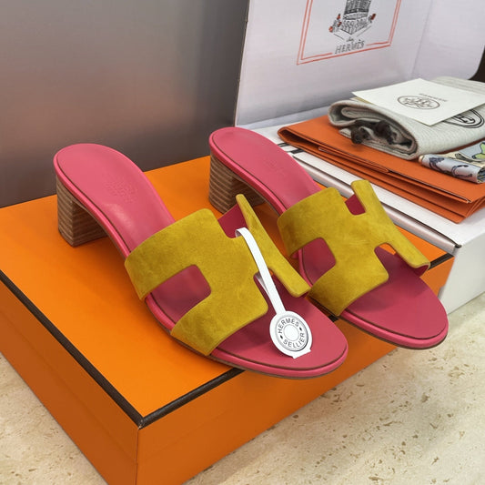 HM 26ss  Oran Sandals 45 Pink Yellow Suede Cowhide 607218