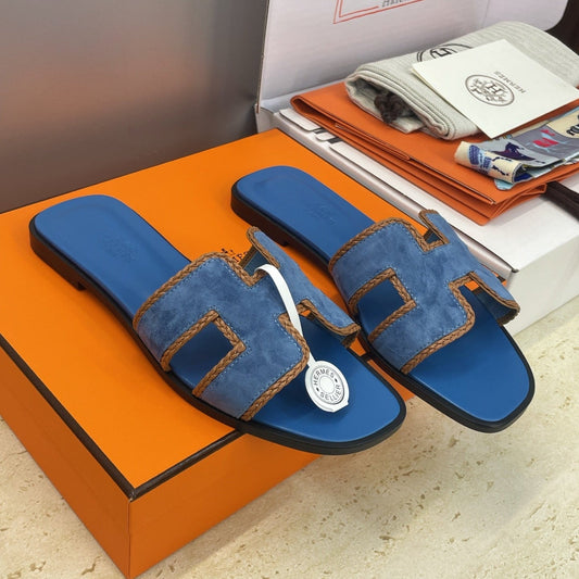 HM 26ss Oran Sandals Blue Suede Calfskin 607247