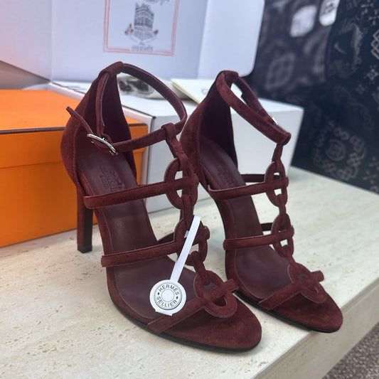 HM 26ss High Heels Sandals 95 Burgundy Suede 633223