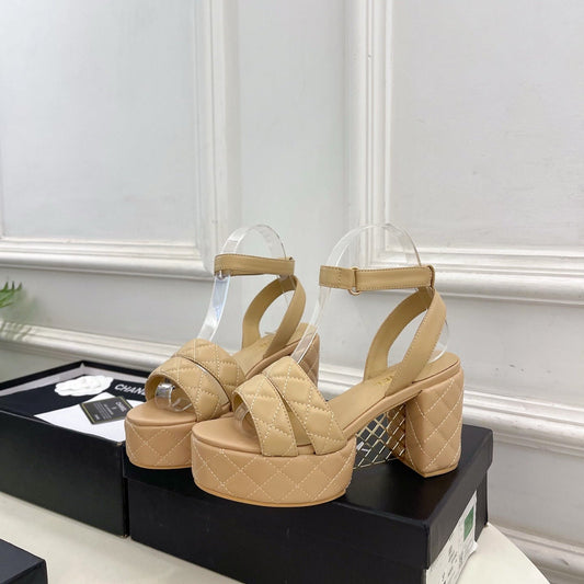 CC 26s HighHeeled Platform Sandals 85 Beige Sheepskin 631869