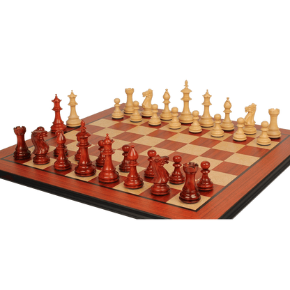 The Chess Store Royal Staunton Wood Chess Set African Padauk & Boxwood Chess Pieces with Padauk & Bird's Eye Maple Molded Chess Board
