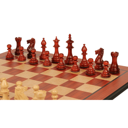 The Chess Store Royal Staunton Wood Chess Set African Padauk & Boxwood Chess Pieces with Padauk & Bird's Eye Maple Molded Chess Board