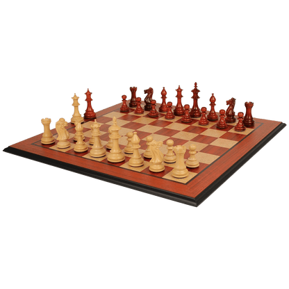 The Chess Store Royal Staunton Wood Chess Set African Padauk & Boxwood Chess Pieces with Padauk & Bird's Eye Maple Molded Chess Board
